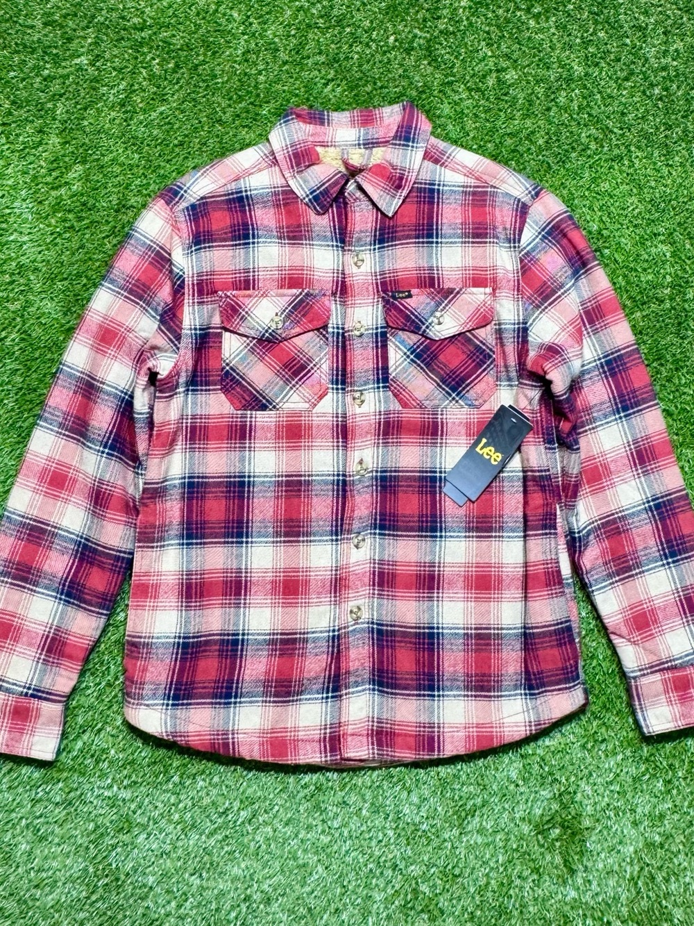 Lee Men's Regular Fit Sherpa Lined Plaid Flannel Button-Up Shirt Small Red NWT